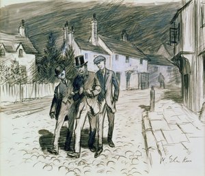 Cena de rua com três bêbados (lápis e lavar no papel) de William James Glackens